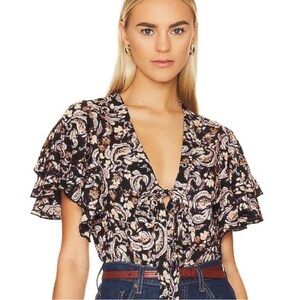 Free People Black Floral Bodysuit